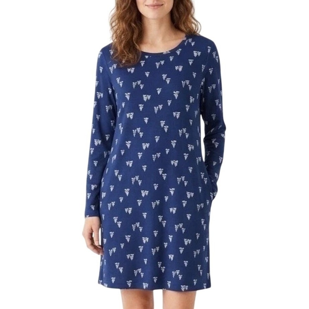 Charter Club Intimates Navy Forest Stroll Tree Print Long Sleeve Nightgown S NEW